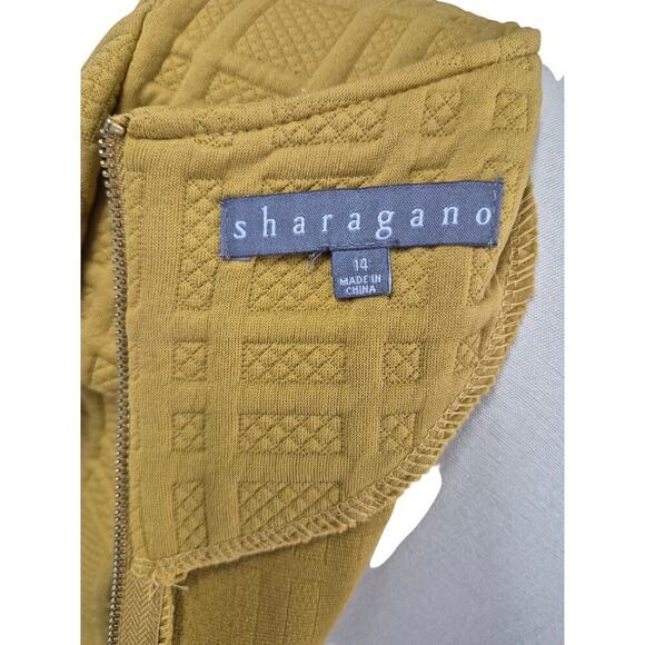 Sharagano mustard yellow 3D Poly Spandex Stretch dress zipper back Sz 14 - Picture 4 of 5